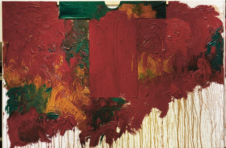 HERMANN NITSCH Schüttbild Poured Painting, 2019, Acryl auf Jute Acryli on canvas, 200 x 300 cm (c) Hermann Nitsch